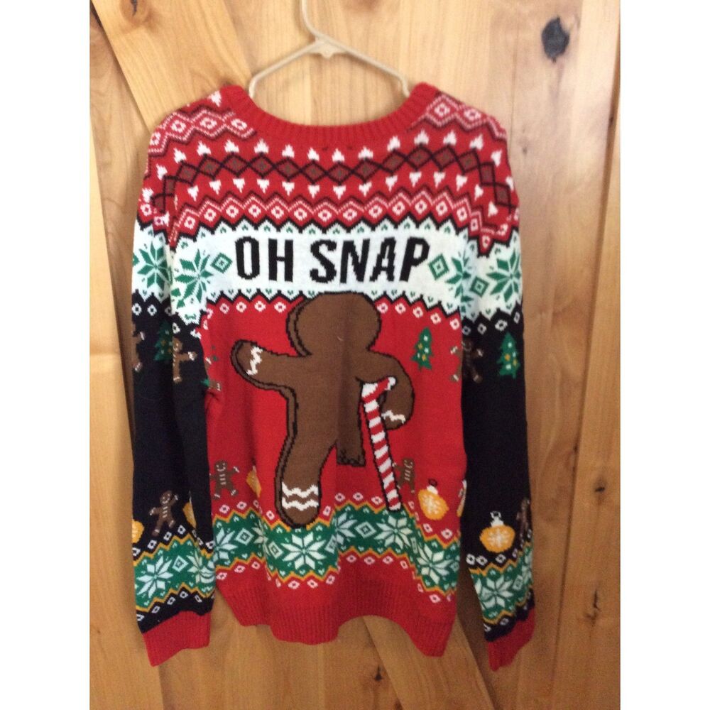 Ugly Christmas Sweater "oh snap" Gingerbread Size Large